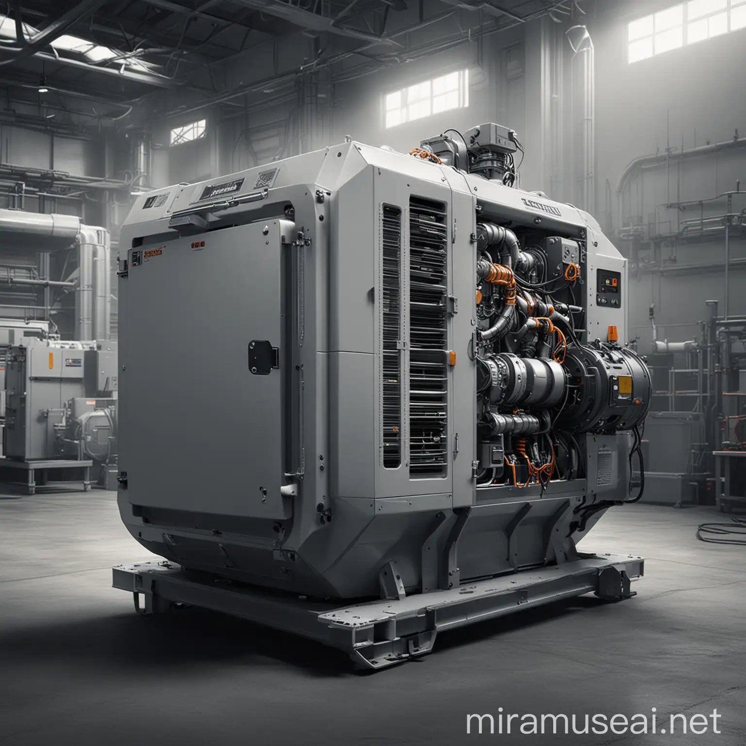 HighTech Power Generator Set in Light Gray Industrial Scene