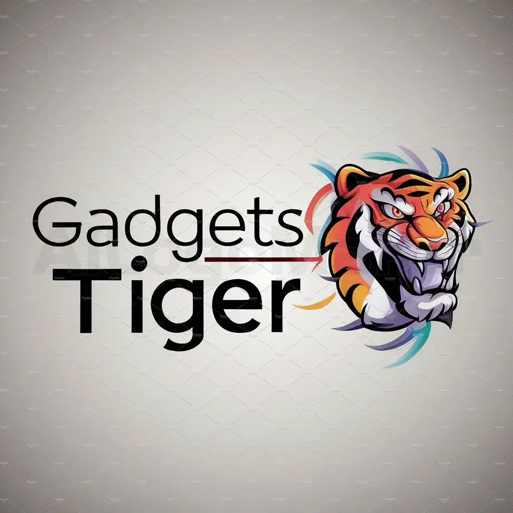 a logo design,with the text 'Gadgets Tiger', main symbol:Tiger,Moderate,be used in Technology industry,clear background,text is colourful