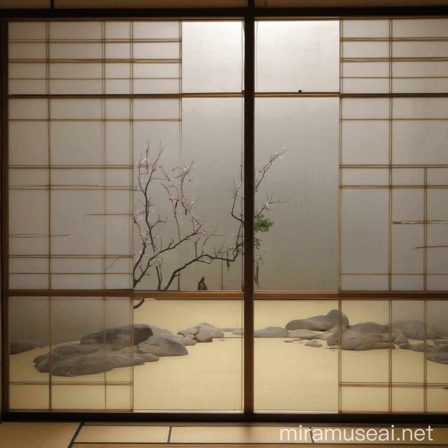 Traditional Japanese Shoji Screens in a Tranquil Setting