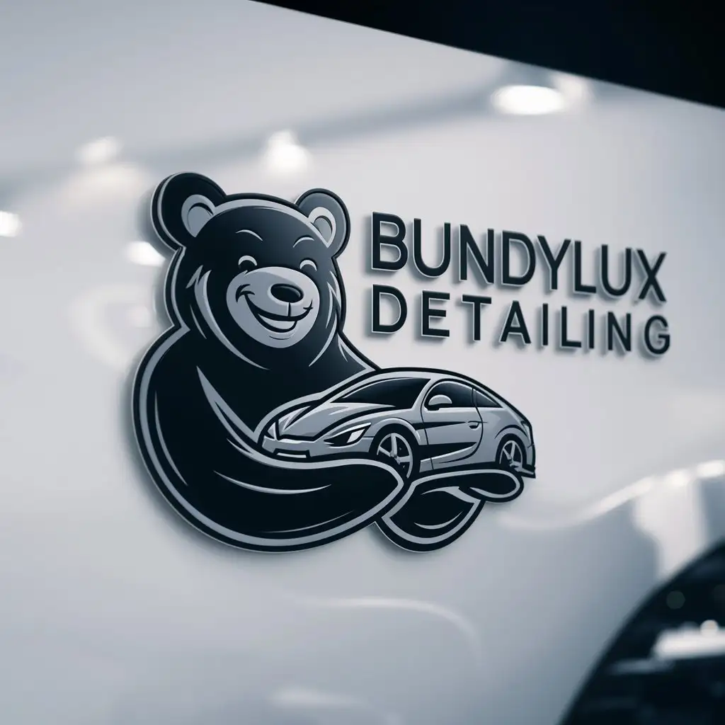 a logo design,with the text "BundyLux Detailing", main symbol:Bear car wash,Moderate,clear background