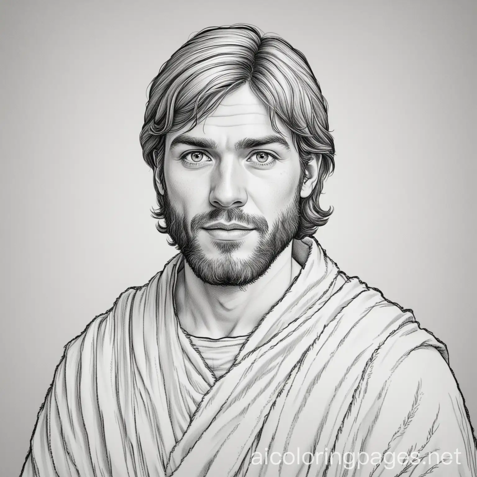 Andrew brother of Peter of the bible black and white no background, Coloring Page, black and white, line art, white background, Simplicity, Ample White Space. The background of the coloring page is plain white to make it easy for young children to color within the lines. The outlines of all the subjects are easy to distinguish, making it simple for kids to color without too much difficulty