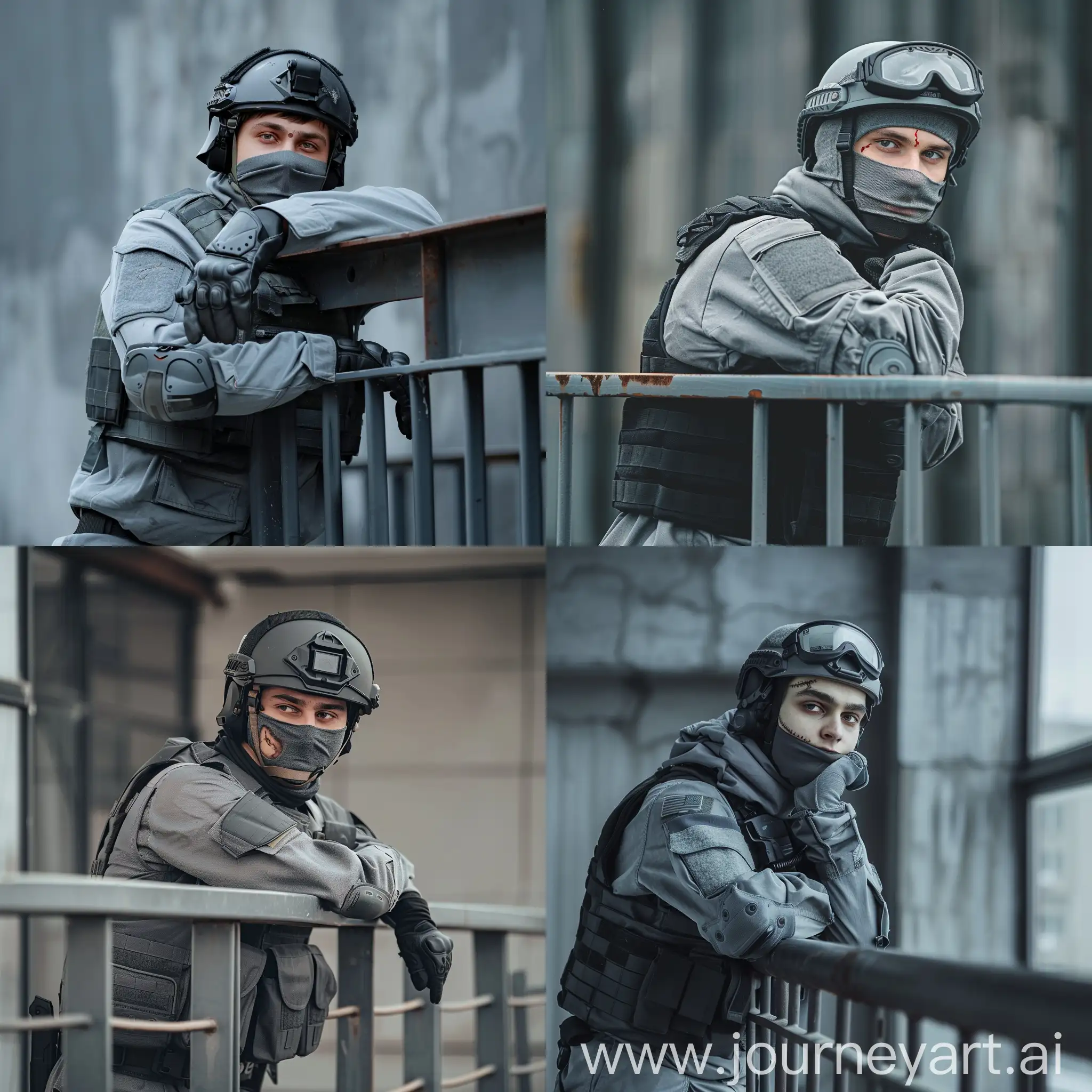 Security-Guard-on-Duty-Vigilant-Sentinel-in-Gray-Uniform-and-Body-Armor