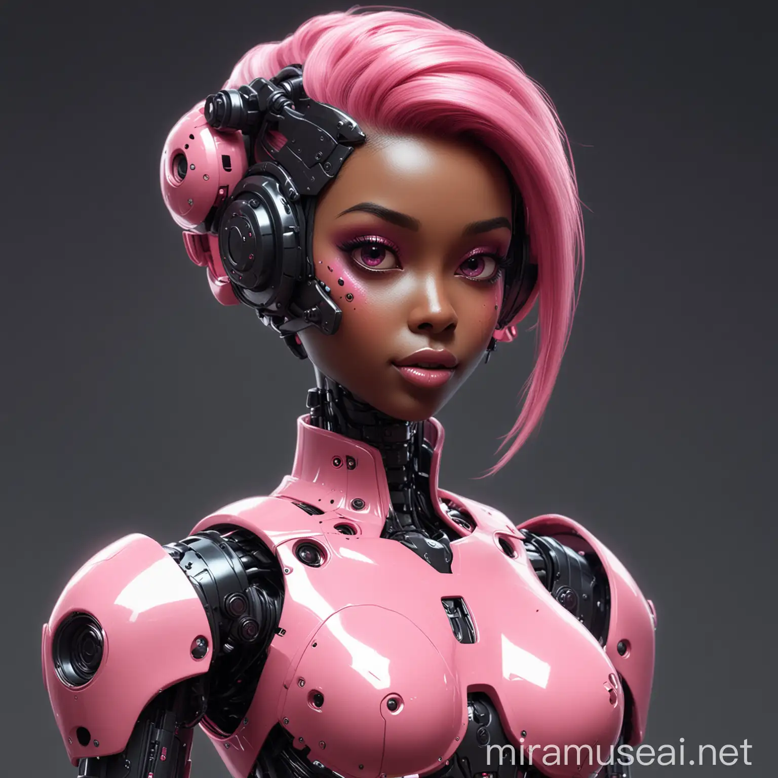 sexy black robot lady with pink armor in the style of pixar
