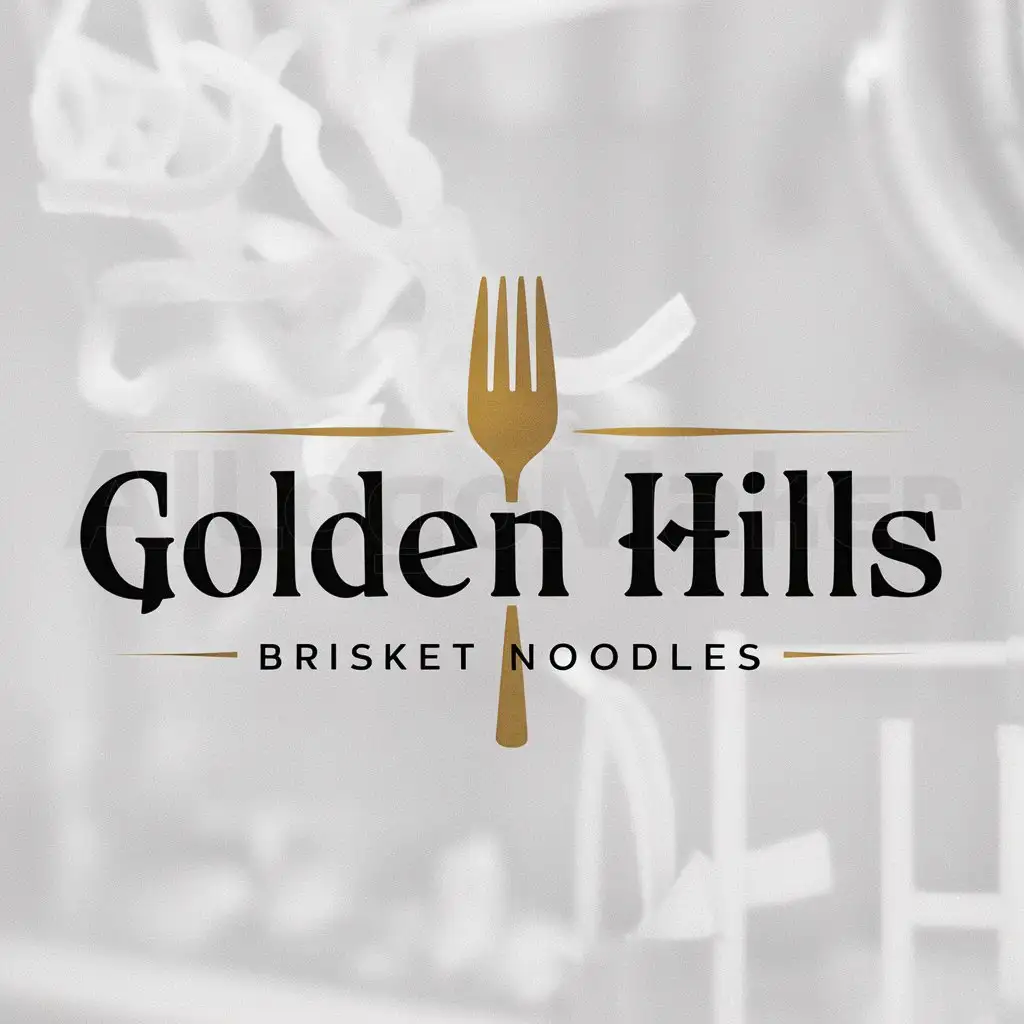 a logo design,with the text "Golden Hills Brisket Noodles", main symbol:golden fork, font design, simple and atmospheric,Moderate,be used in Restaurant industry,clear background