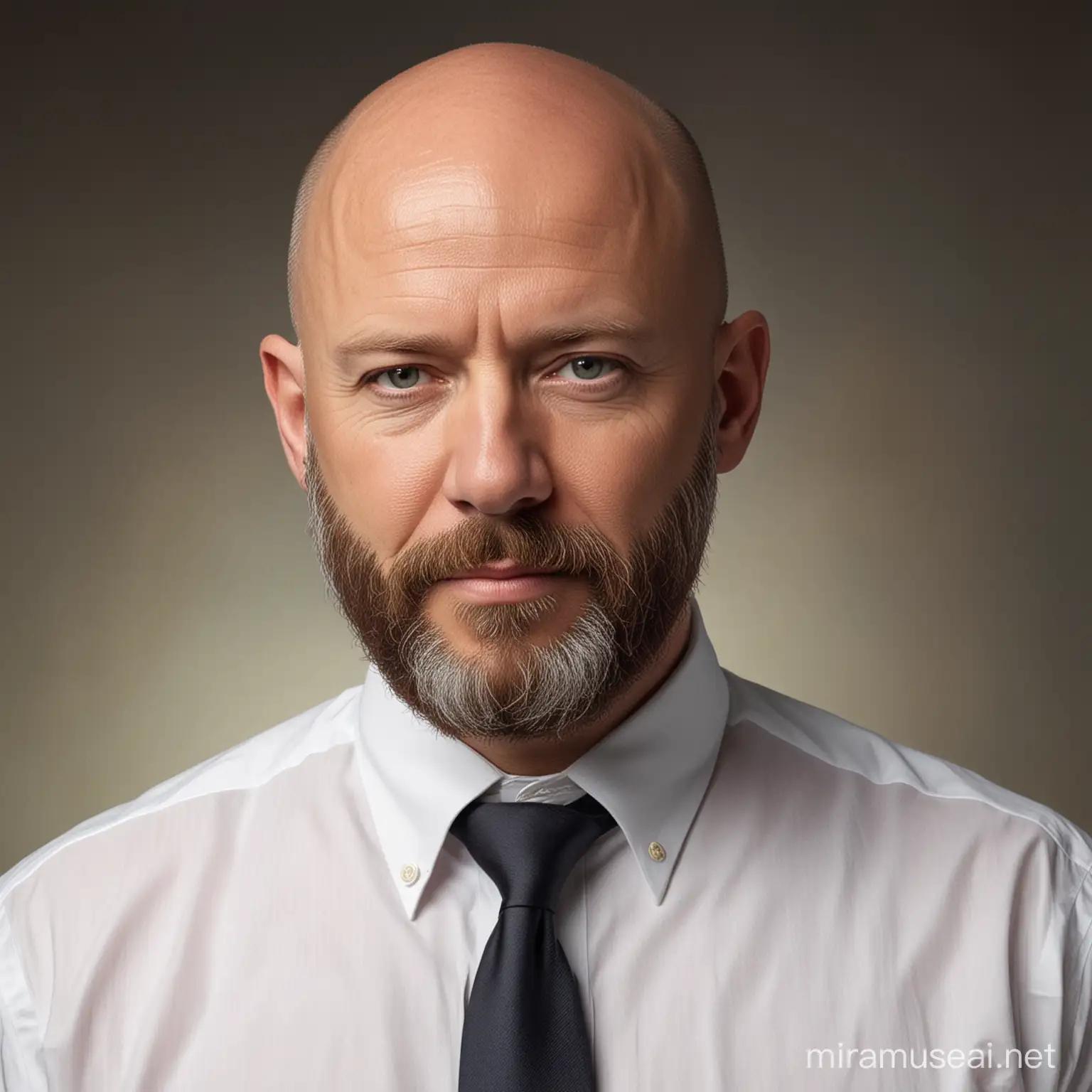 Bald President with Beard in White Shirt