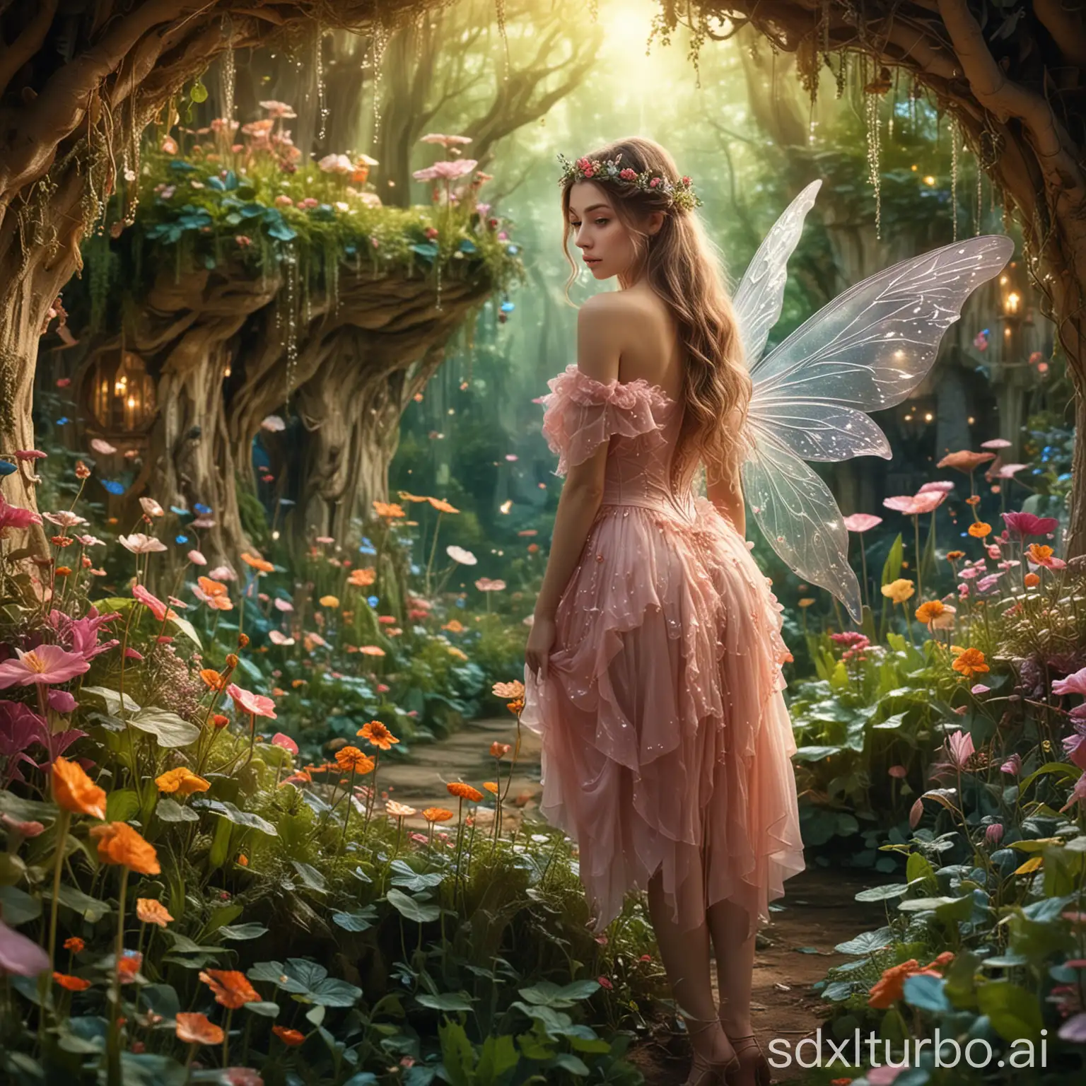 a fairyland with a fairy-like beautiful woman in it