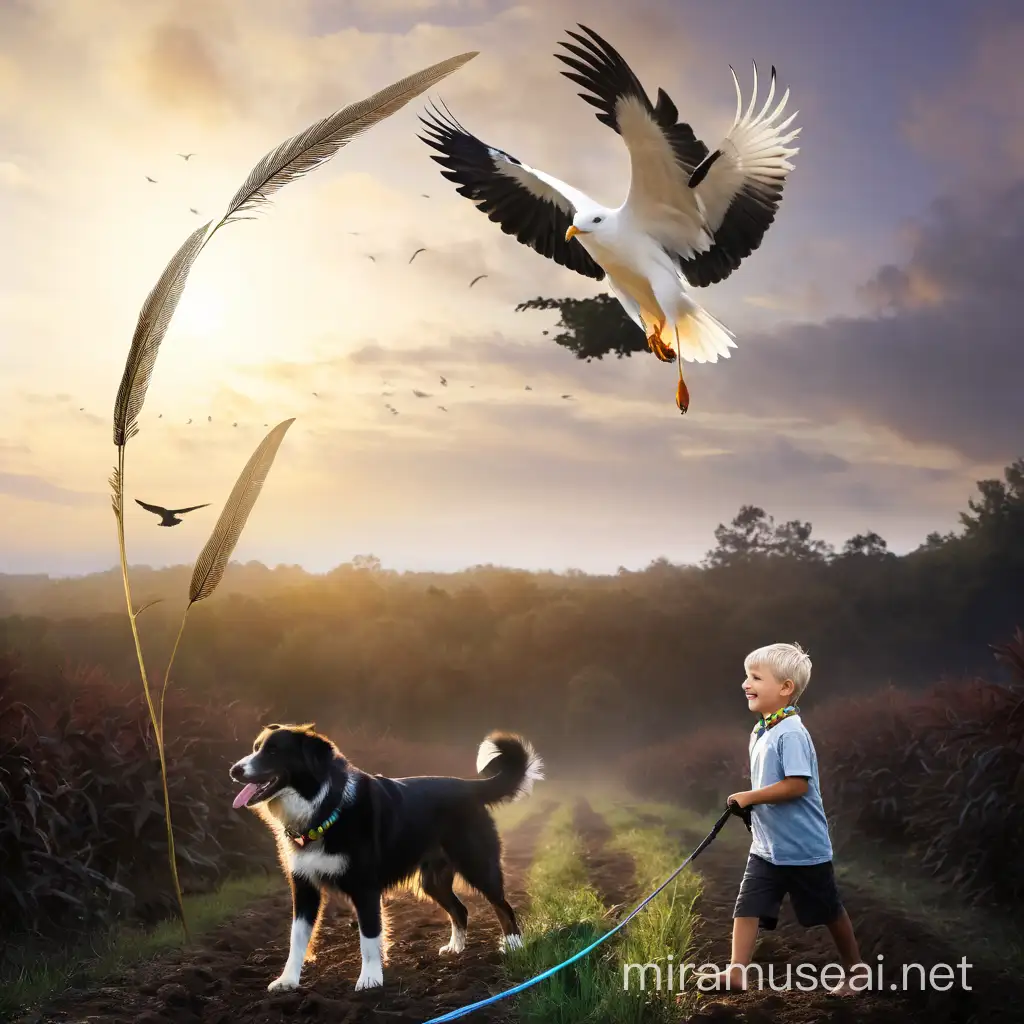 Spiritual Old Man Walking with Faithful Dog in Nature Collage Art