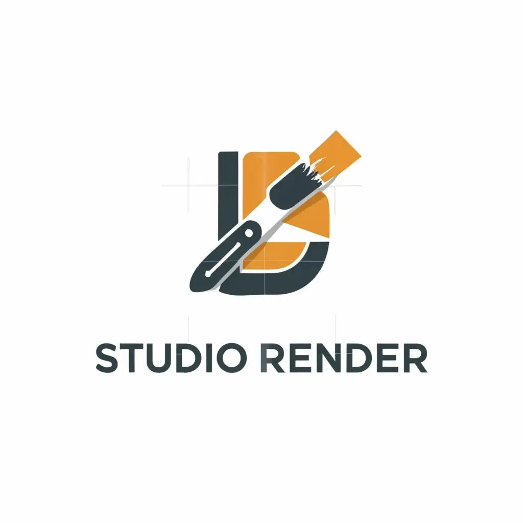 a logo design,with the text "Studio Render", main symbol:Paint brush and pallet,Minimalistic,be used in Entertainment industry,clear background