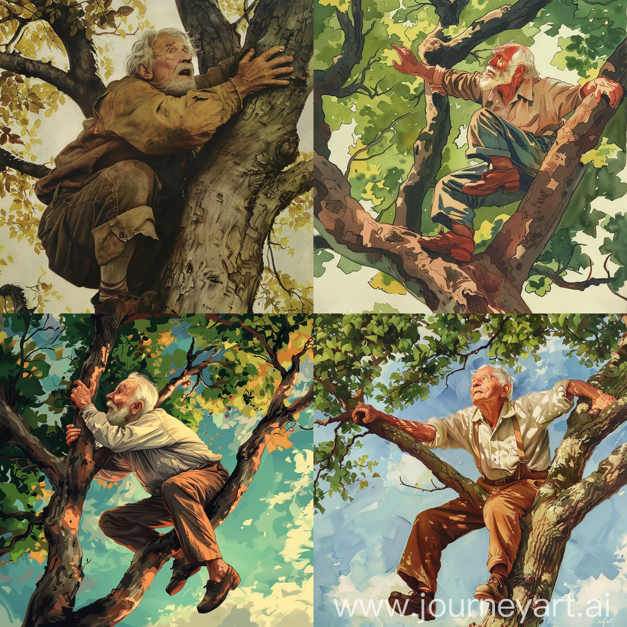 Elderly-Adventurer-Climbing-a-Towering-Tree