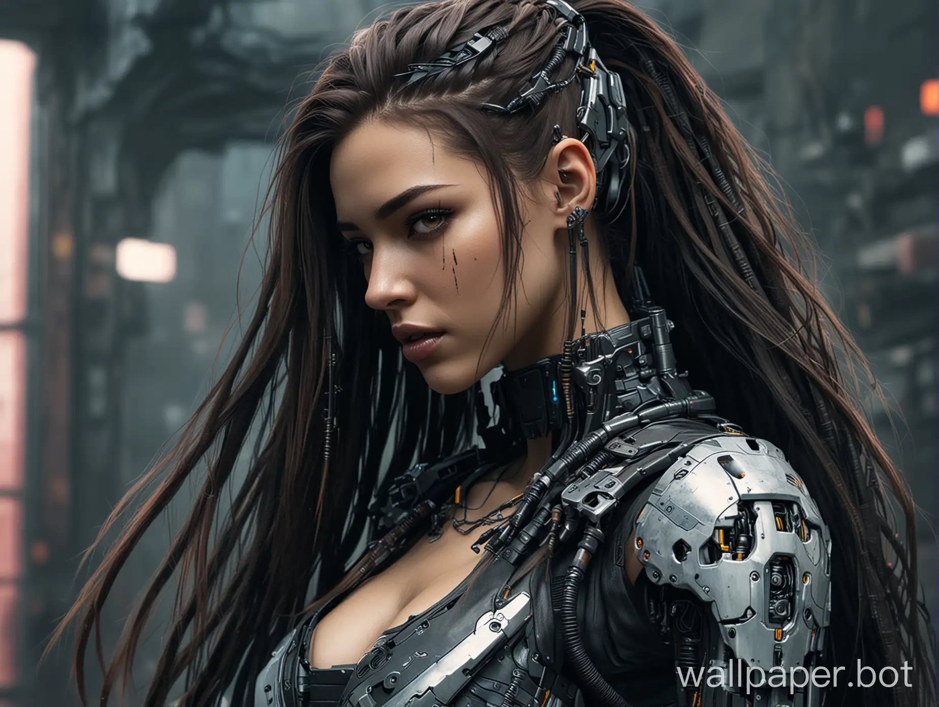 cyberpunk cyborg woman longhair