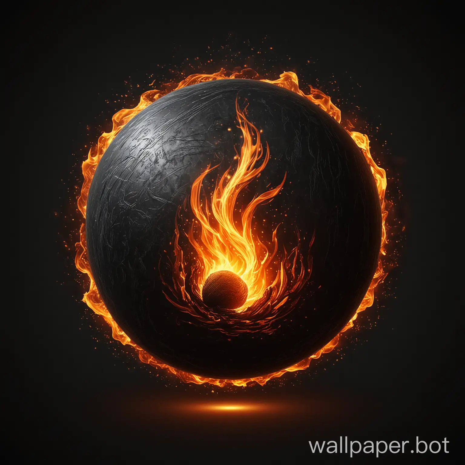 draw a sphere filled with fire on a black background