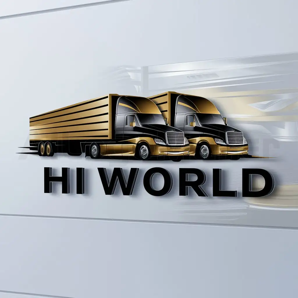 a logo design,with the text "hi world", main symbol:Details cargo trucks gold and black colors realistic.,Moderate,clear background