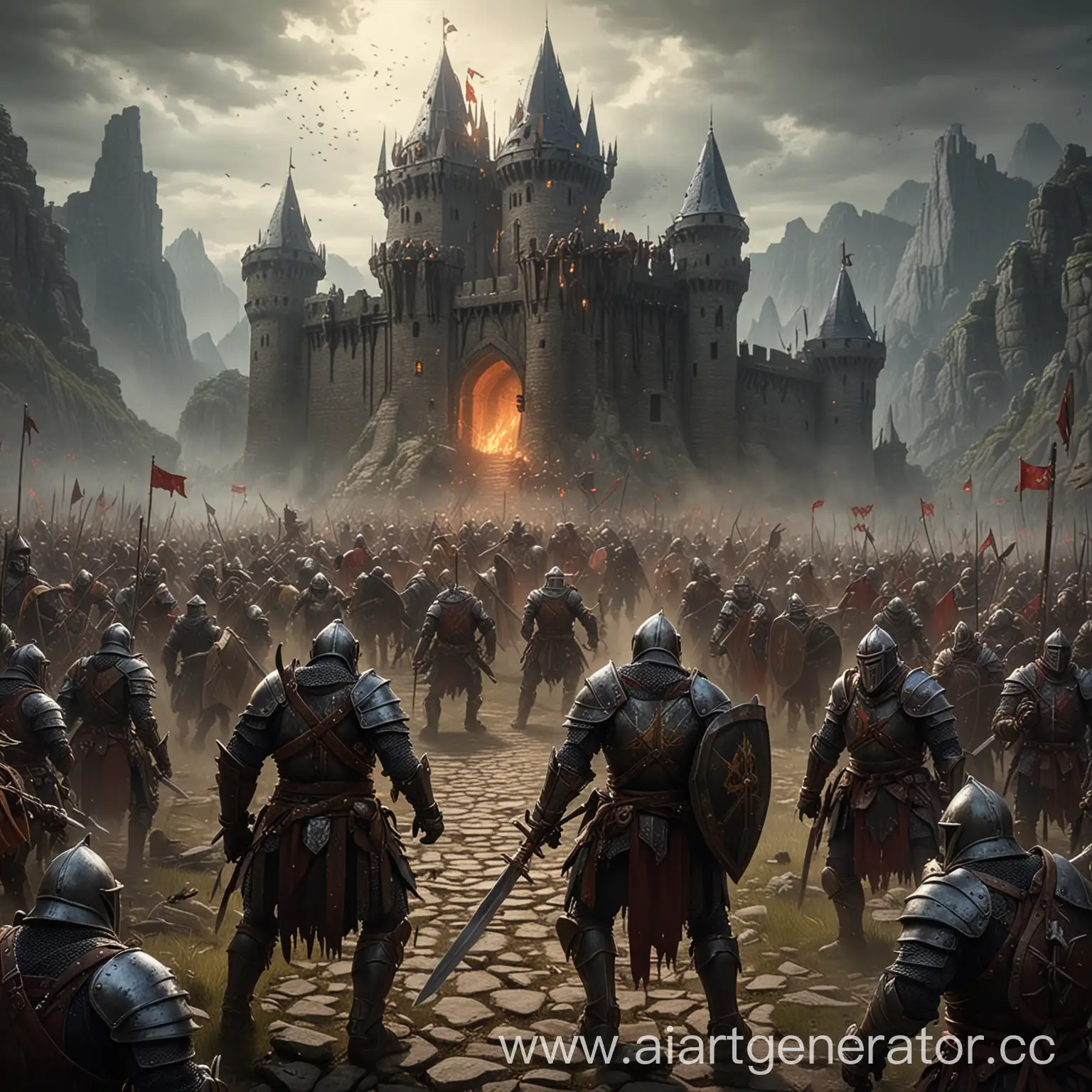 Рыцари защищают замок от орков