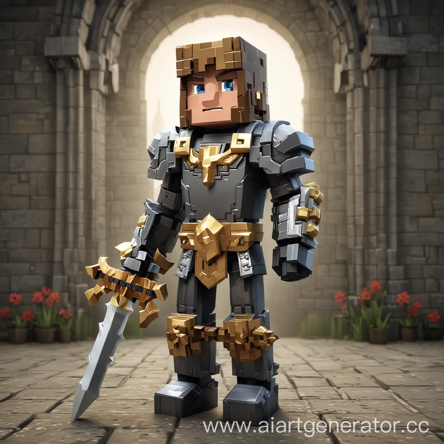 Saint-Knight-of-Minecraft-in-Sacred-Armor-Battling-Ender-Dragon