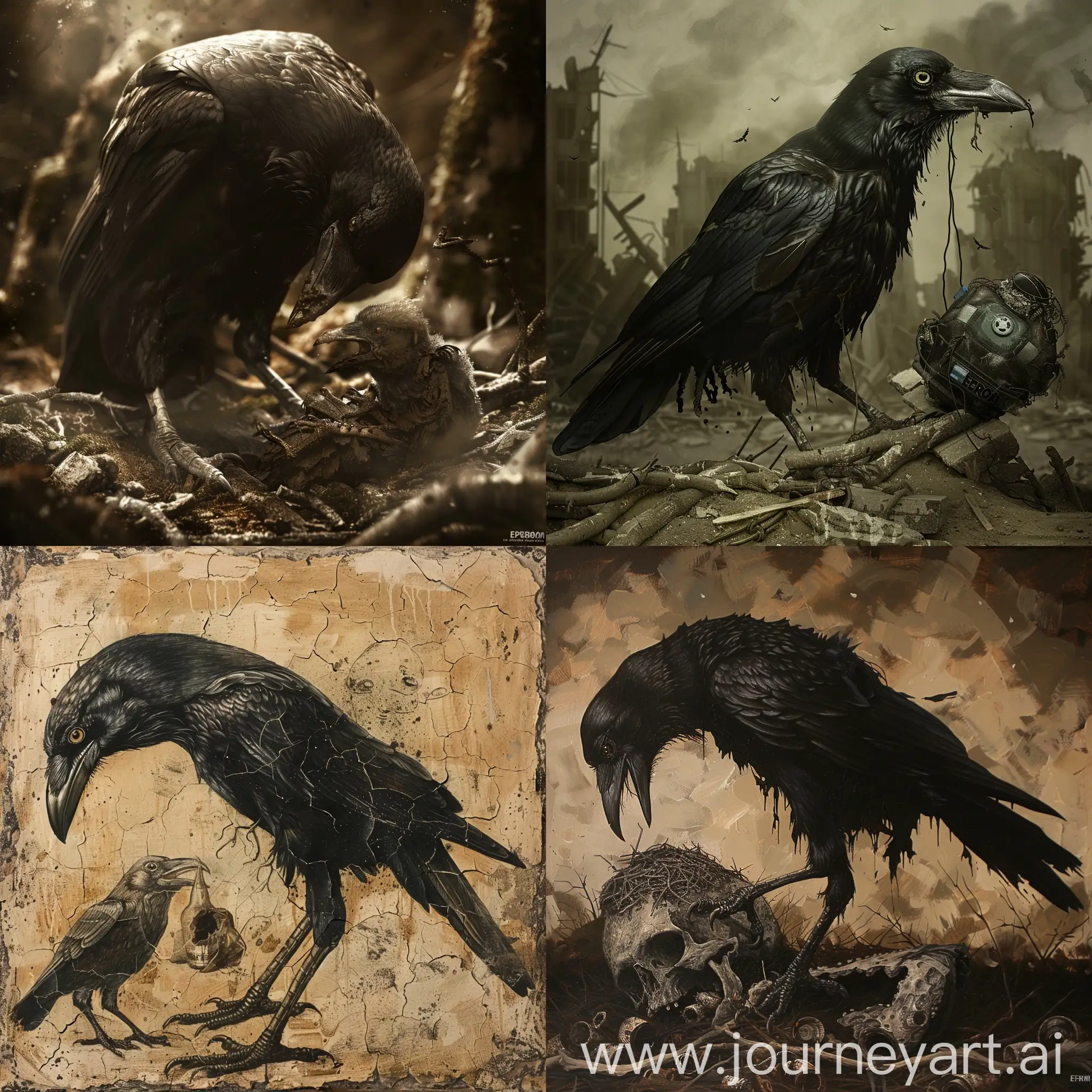 Elderly-Crow-Births-Alcoholic-EMERCOM-Surrealistic-Avian-Transformation