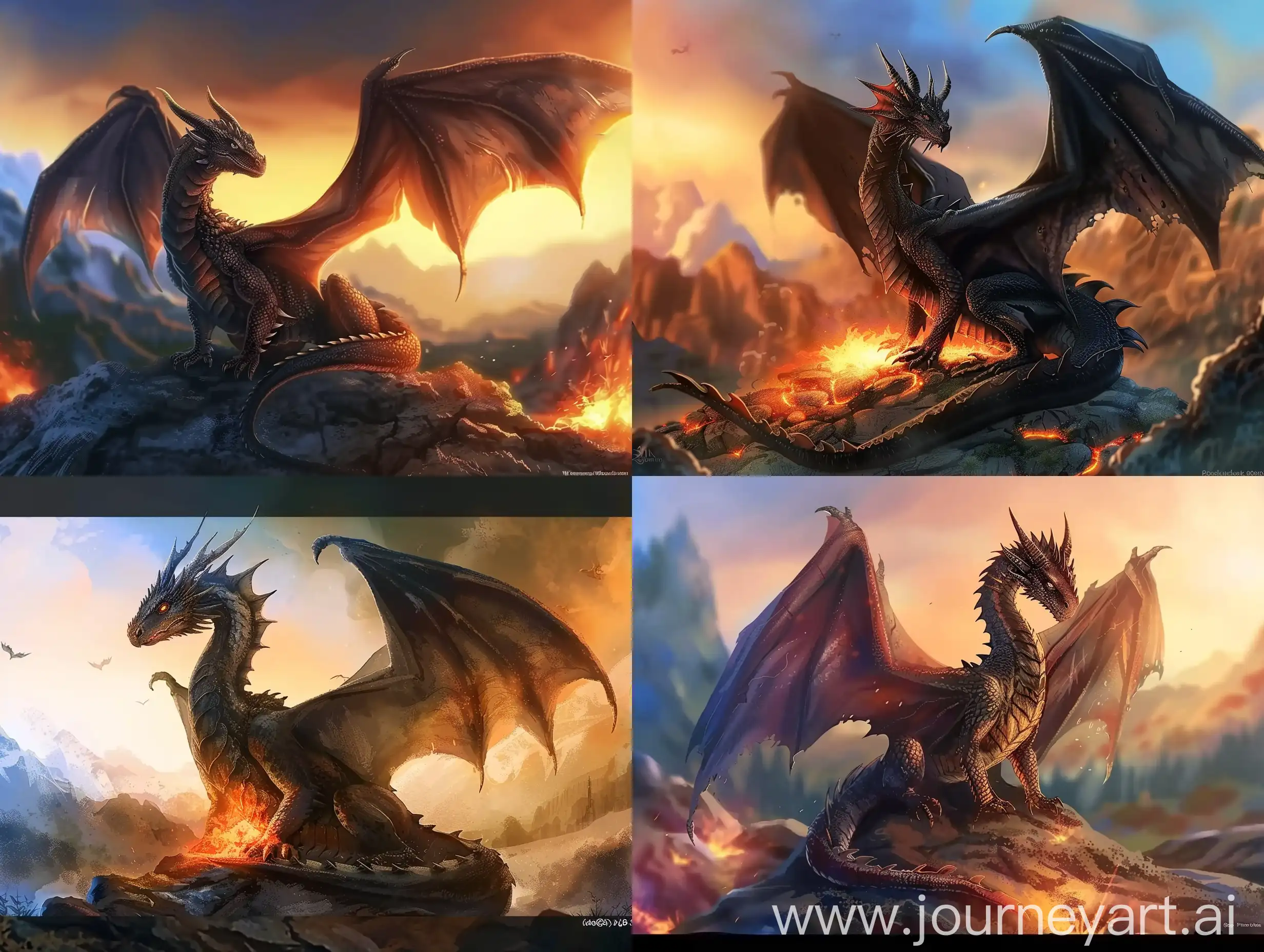 Majestic-Dragon-Resting-on-a-Bed-of-Flames