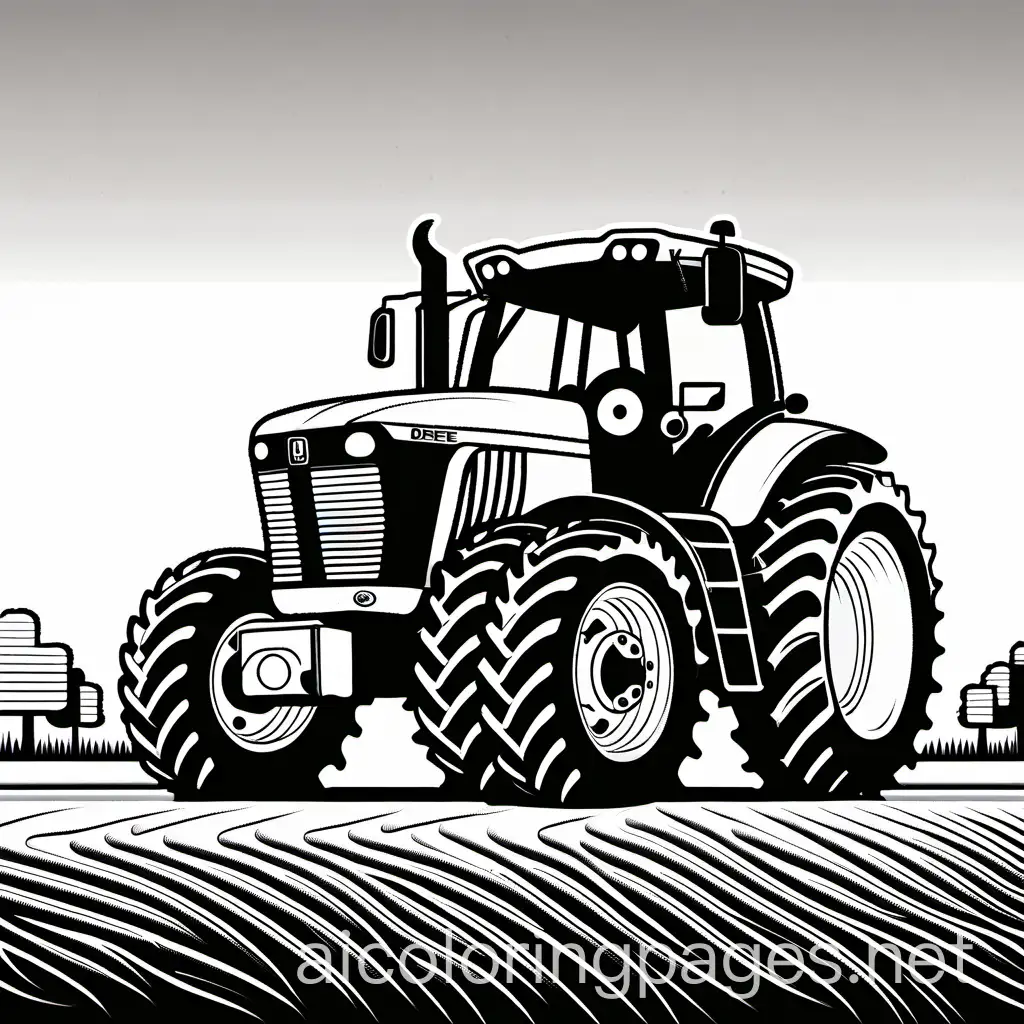 a black and white john deere header, Coloring Page, black and white, line art, white background, Simplicity, Ample White Space. The background of the coloring page is plain white to make it easy for young children to color within the lines. The outlines of all the subjects are easy to distinguish, making it simple for kids to color without too much difficulty