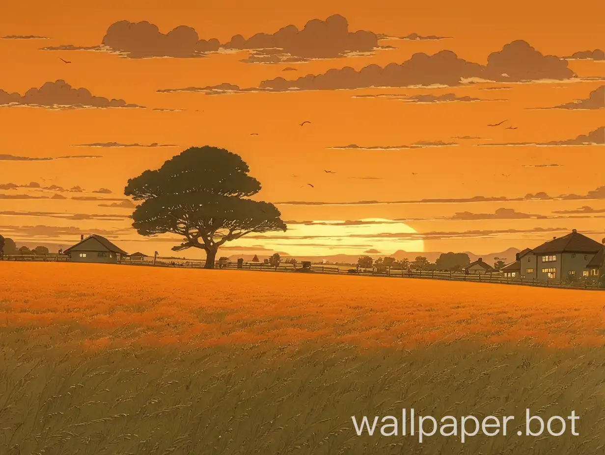 Orange-Sky-in-Field-Ghibli-Styled-Landscape-Artwork