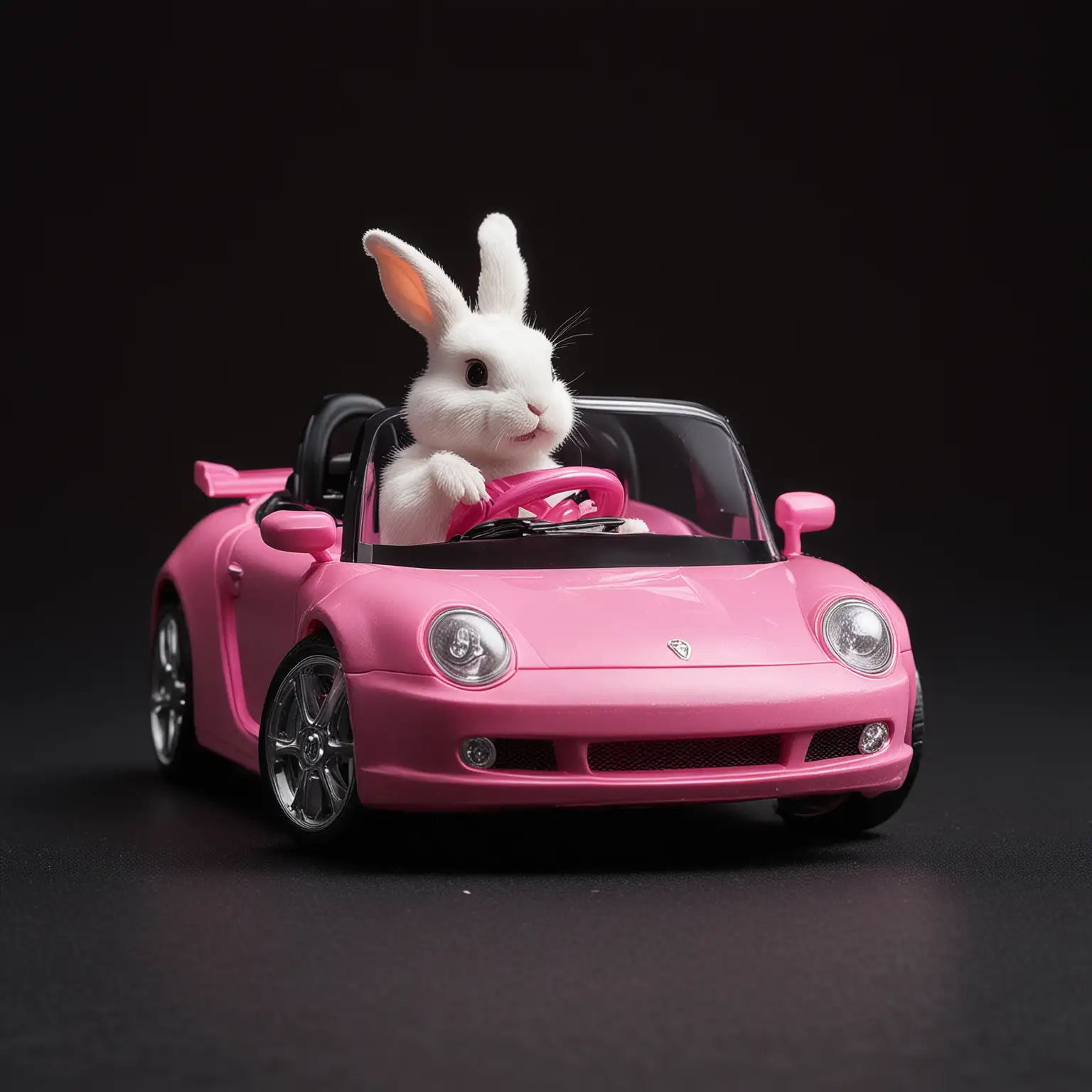 Adorable Realistic Rabbit Driving Pink Toy Car
