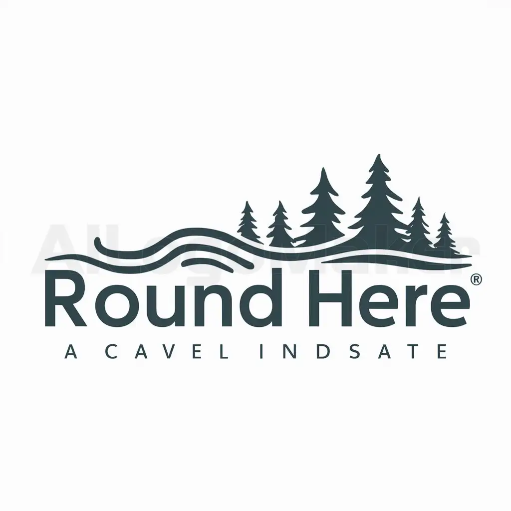 LOGO-Design-For-Round-Here-Tranquil-Ocean-and-Pine-Trees-Emblem-for-Travel-Industry