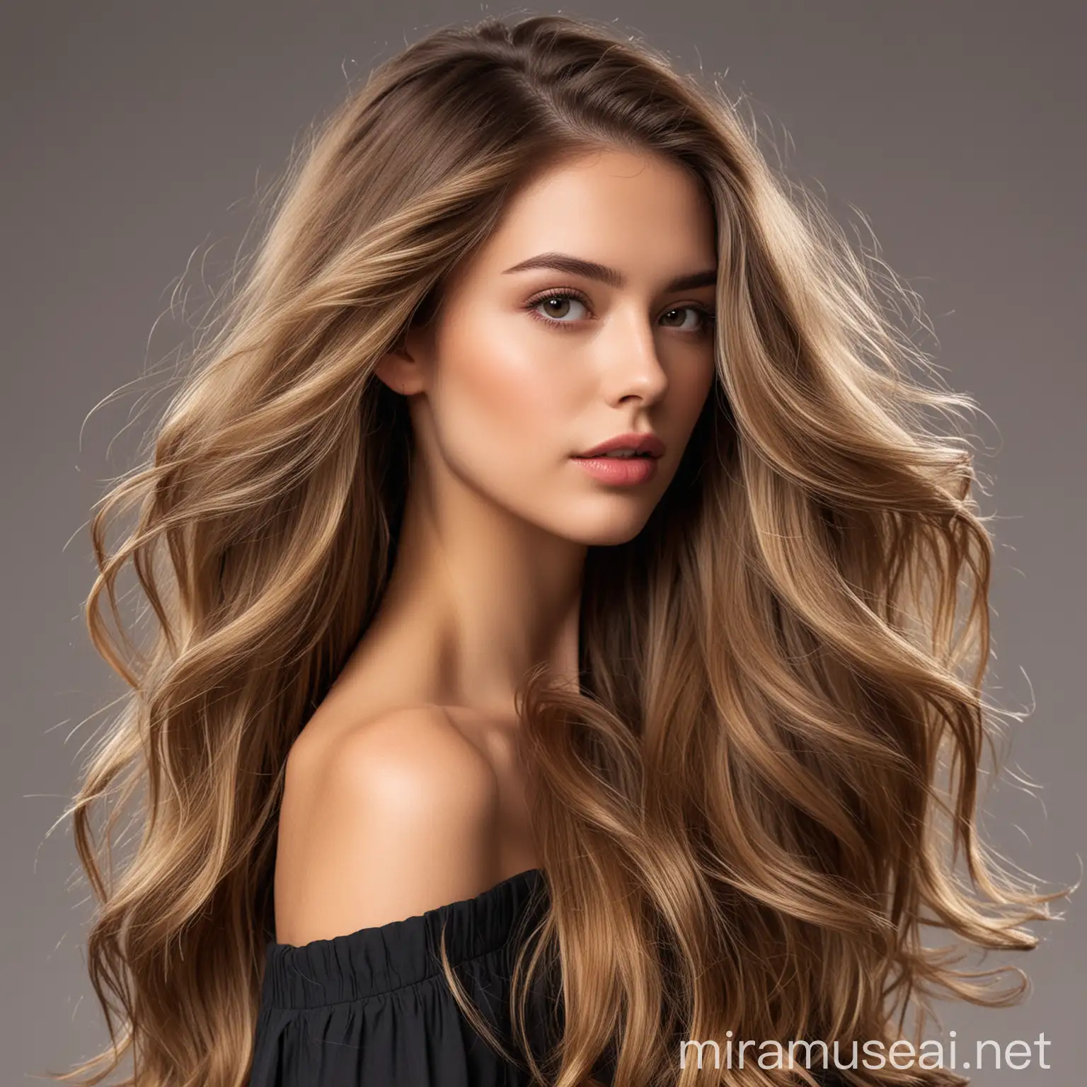 Perfil model with spectacular long balayage hair