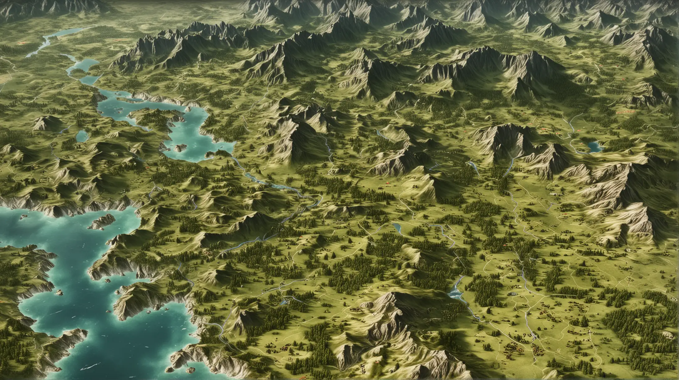 Detailed Fantasy County Map with Forests Mountains and Isles