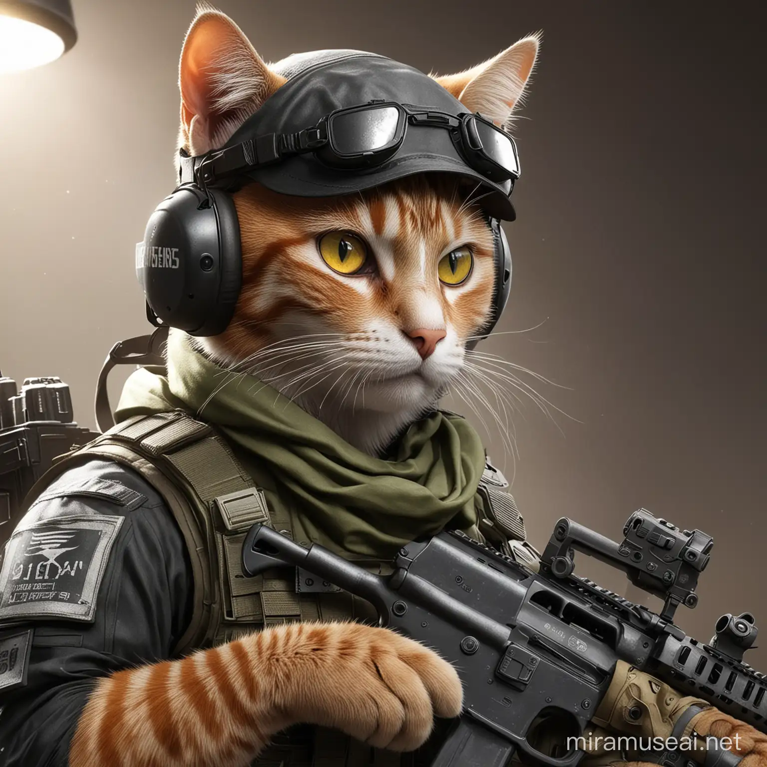 cat as a tom clancy rainbow six seige opperator
