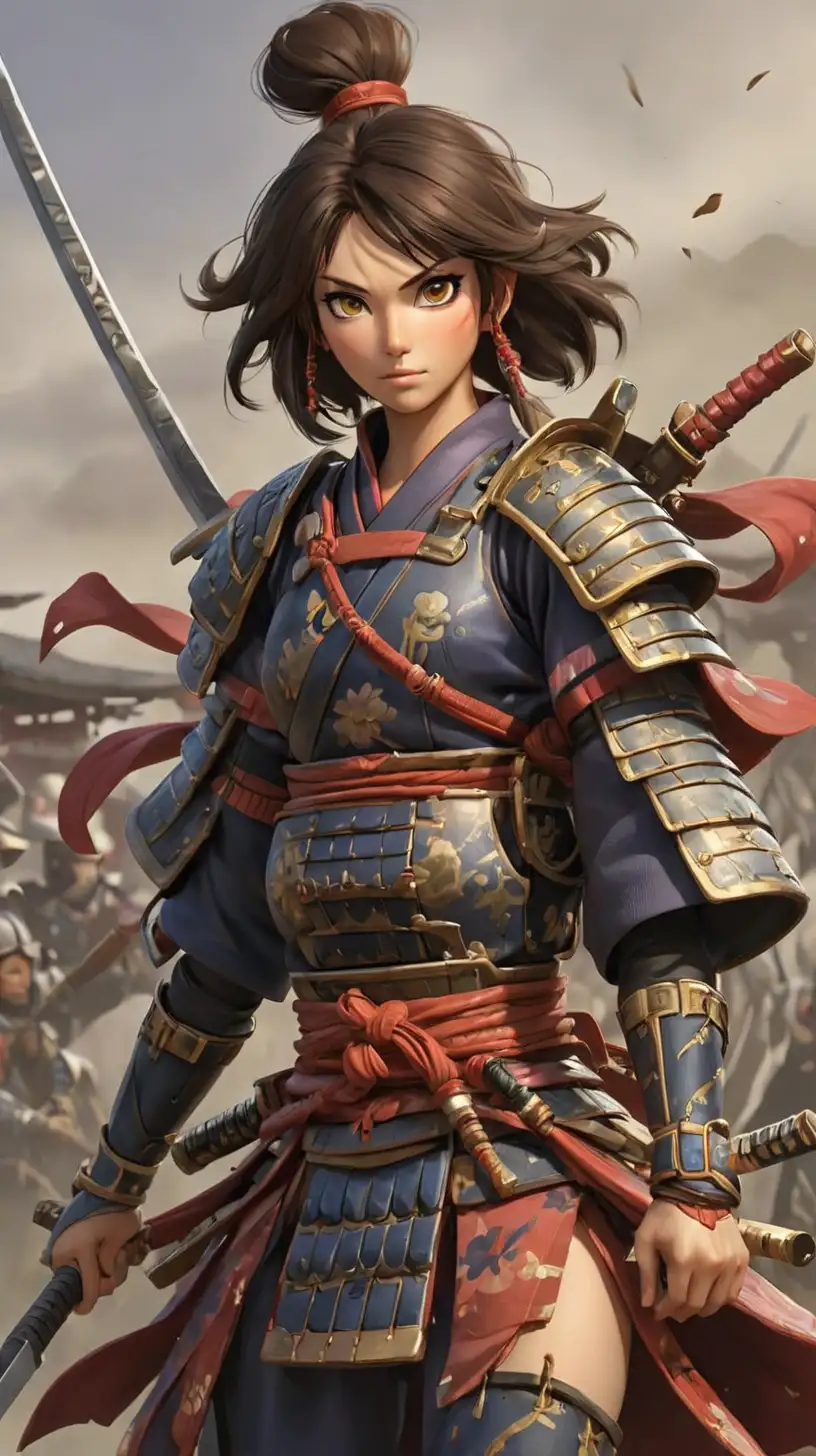 Samurai and Female Warriors Engage in Battle