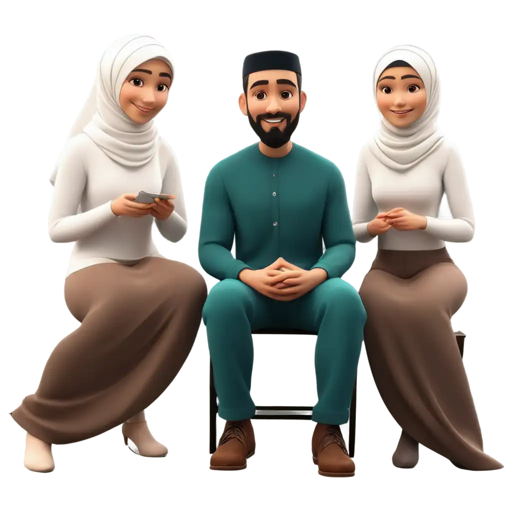 gambar animasi kartun muslim dan muslimah kelompok belajar