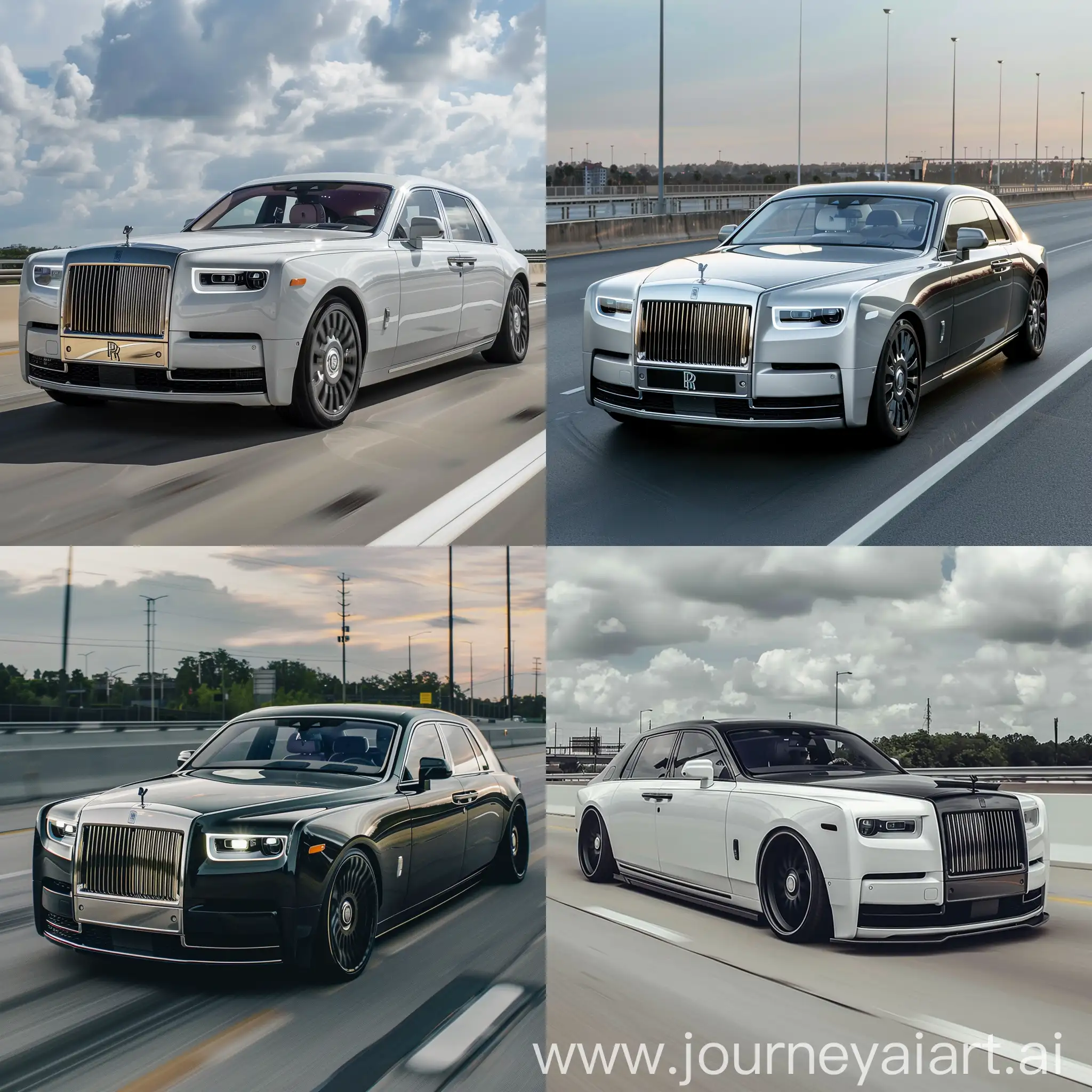 Rolls Royce Phantom with a front engine 2 door coupe in highway front side view