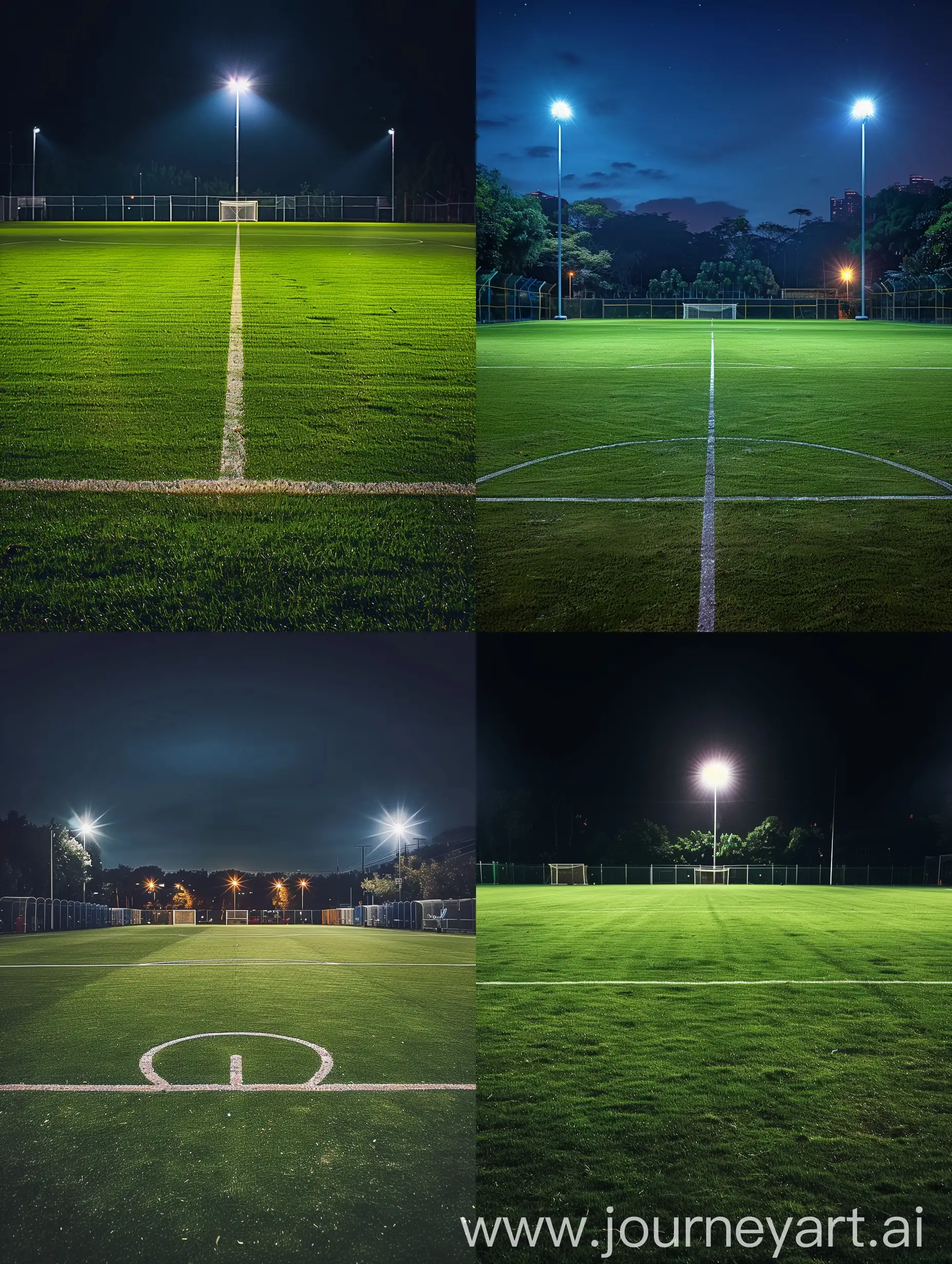 Фотография пустого футбольного поля ночью 