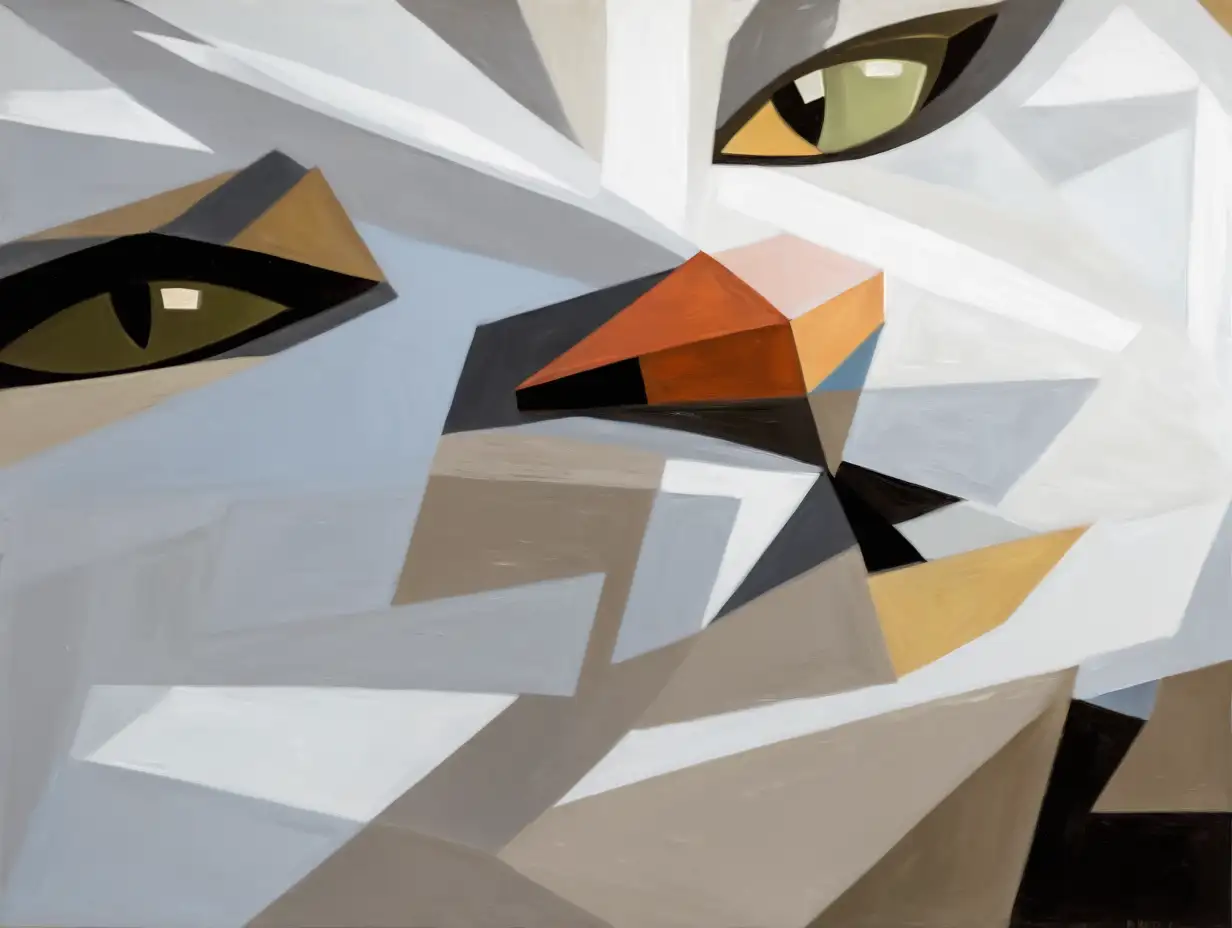 Abstract Cubist Painting of a Cats Face in Picasso Style