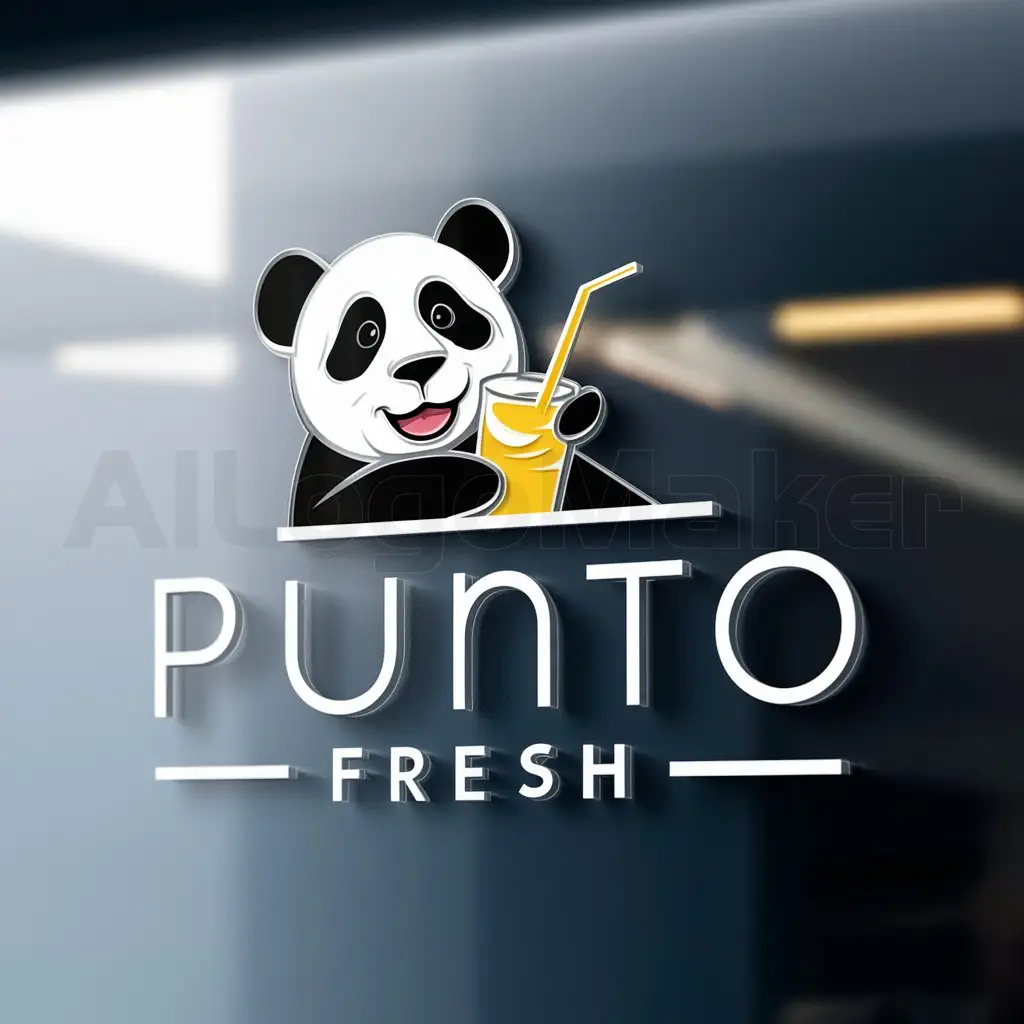 a logo design, with the text 'Punto Fresh', main symbol: a happy panda bear having a refreshment, Moderate, clear background