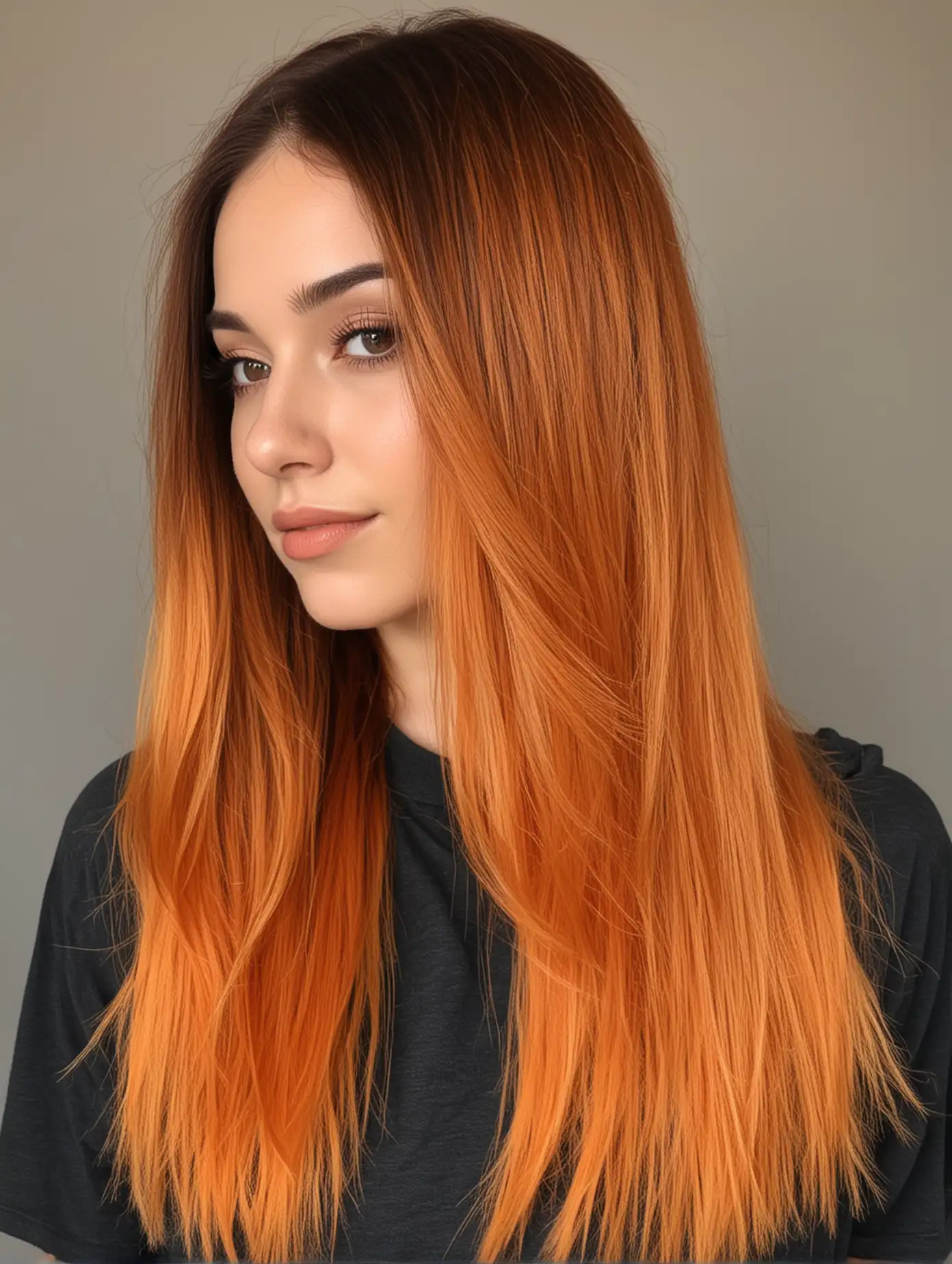 Woman with Vibrant Straight Orange Ombre Hair