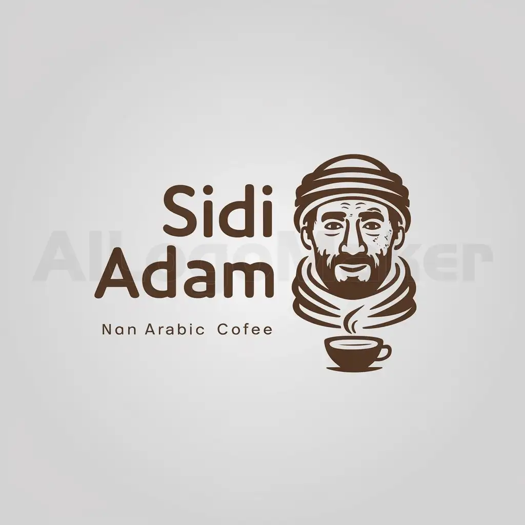a logo design,with the text "Sidi Adam", main symbol:arabic old man look in face with a scarf for a coffe logo,Minimalistic,clear background