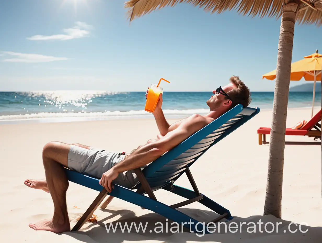 Man-Relaxing-at-the-Beach-with-Beverage