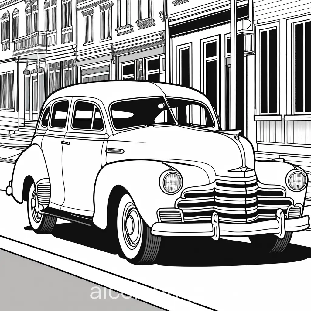 classic old cars that made history coloring page for kids, Coloring Page, black and white, line art, white background, Simplicity, Ample White Space. The background of the coloring page is plain white to make it easy for young children to color within the lines. The outlines of all the subjects are easy to distinguish, making it simple for kids to color without too much difficulty