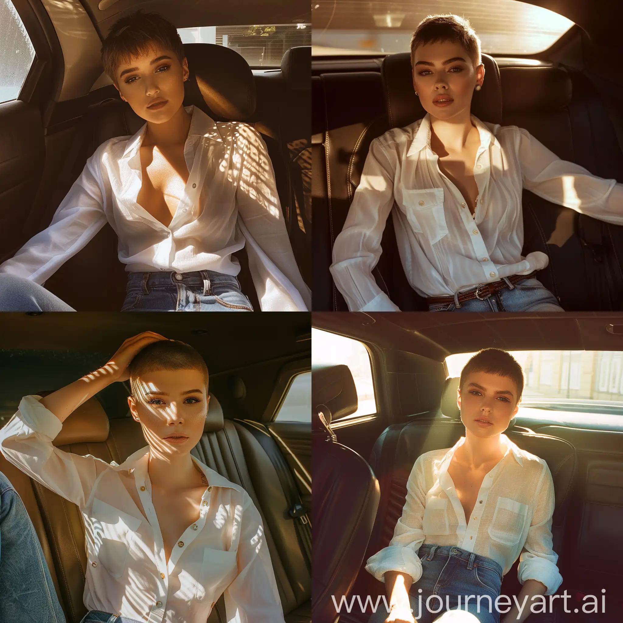 Stylish-Woman-in-Casual-Attire-Sitting-in-Car-Back-Seat-with-Sunlit-Glow