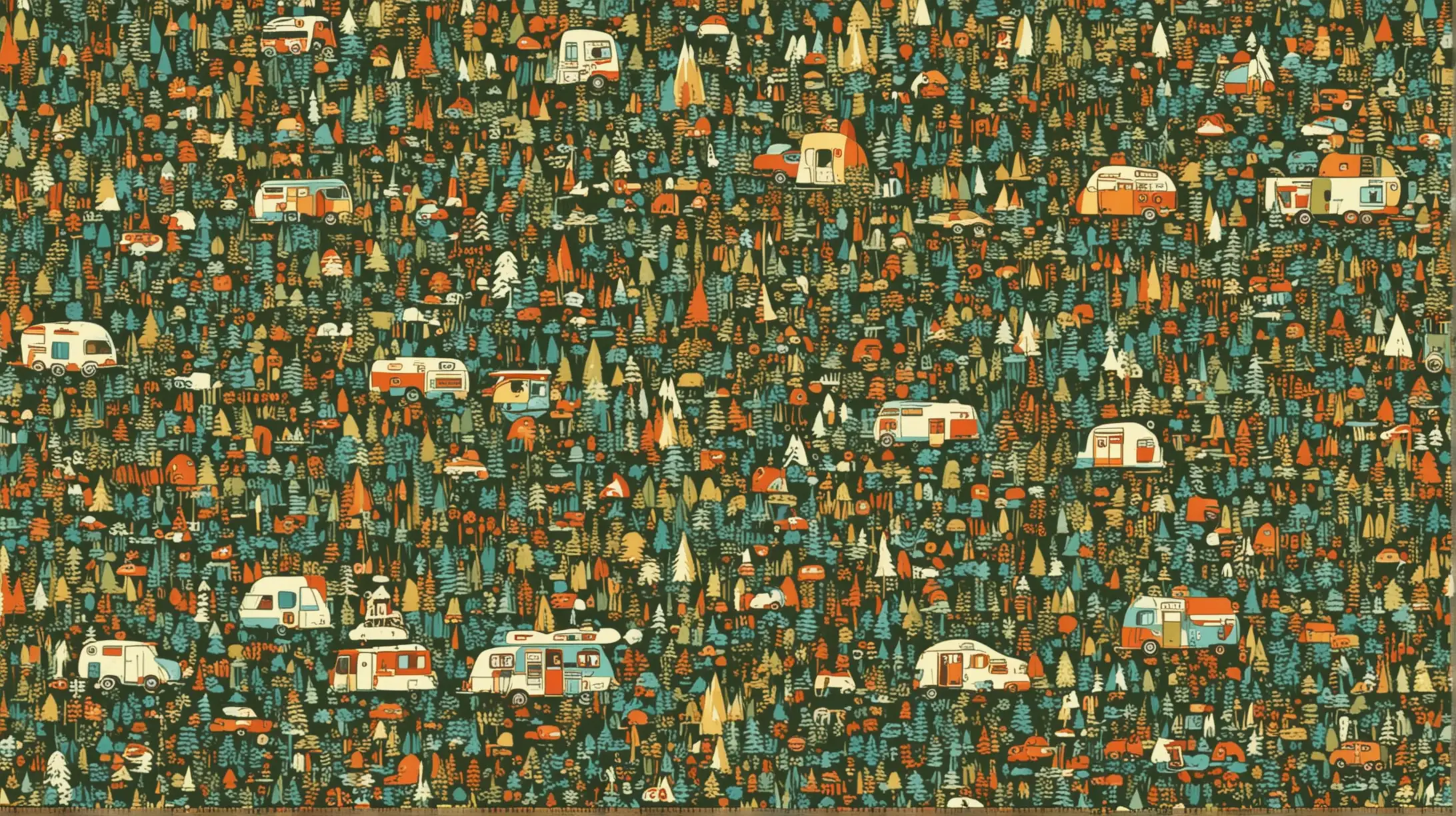 give me a layout of a 1960's wallpaper design with camping 