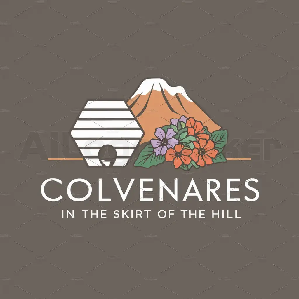 a logo design,with the text "colvenares in the skirt of the hill", main symbol:logo I need that has a hexagon like beehive, a desert mountain and flowers,Moderate,be used in 0 industry,clear background