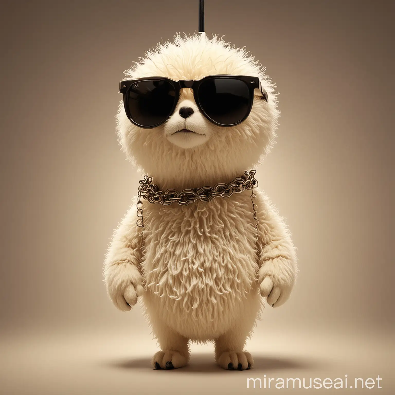 Adorable Fuzzy Lightbulb Character with Sunglasses and Error Chain