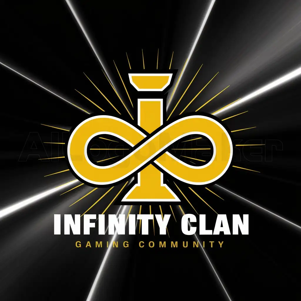a logo design,with the text "Infinity Clan", main symbol:make a logo with the colors yellow and black and white,Moderate,be used in gaming industry,clear background