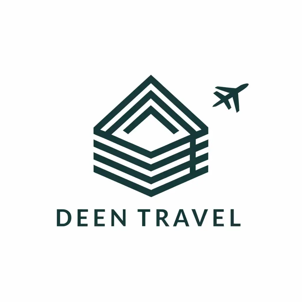 a logo design,with the text "Deen Travel", main symbol:Kaabah and plane,Minimalistic,be used in Travel industry,clear background