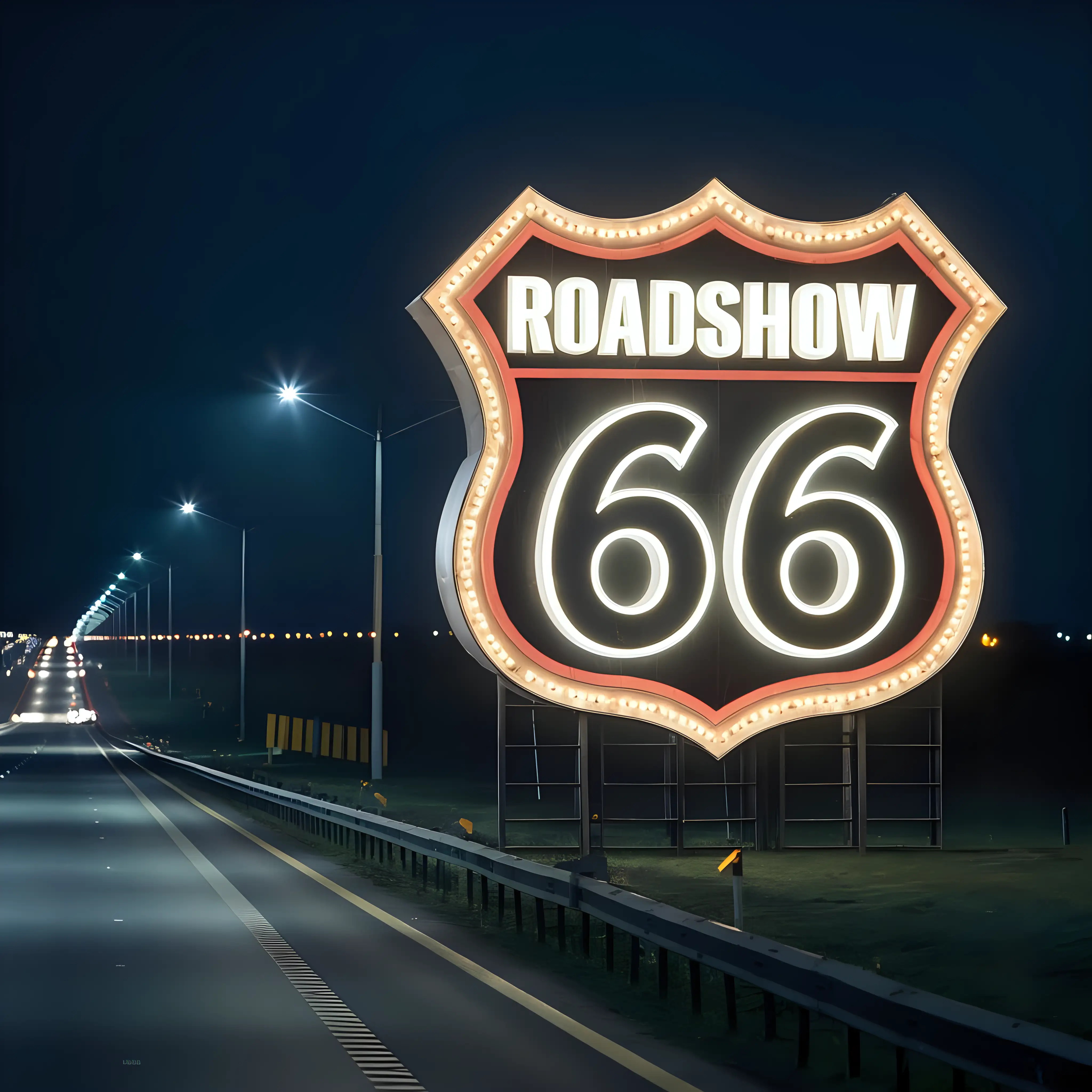 Vibrant Roadshow 66 Billboard on Bustling Highway