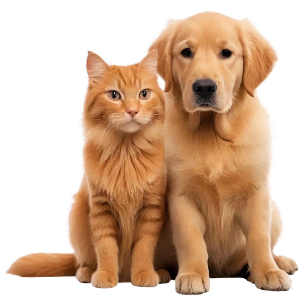 a ginger cat with a golden retriever dog