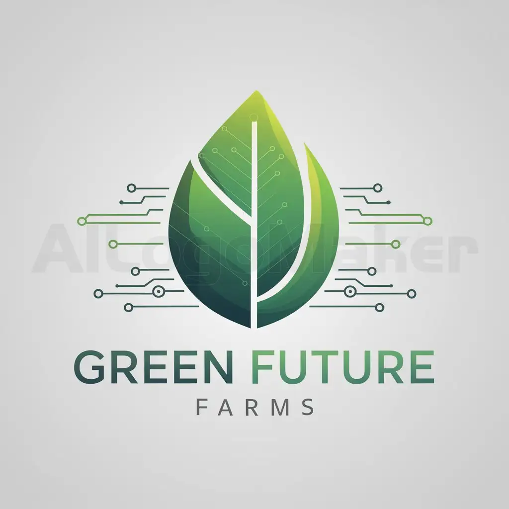 a logo design,with the text "Green Future Farms", main symbol:A stylized leaf or plant symbolizing growth and sustainability. Incorporate elements that represent technology, such as subtle lines or circuits.,Moderate,be used in Technology industry,clear background