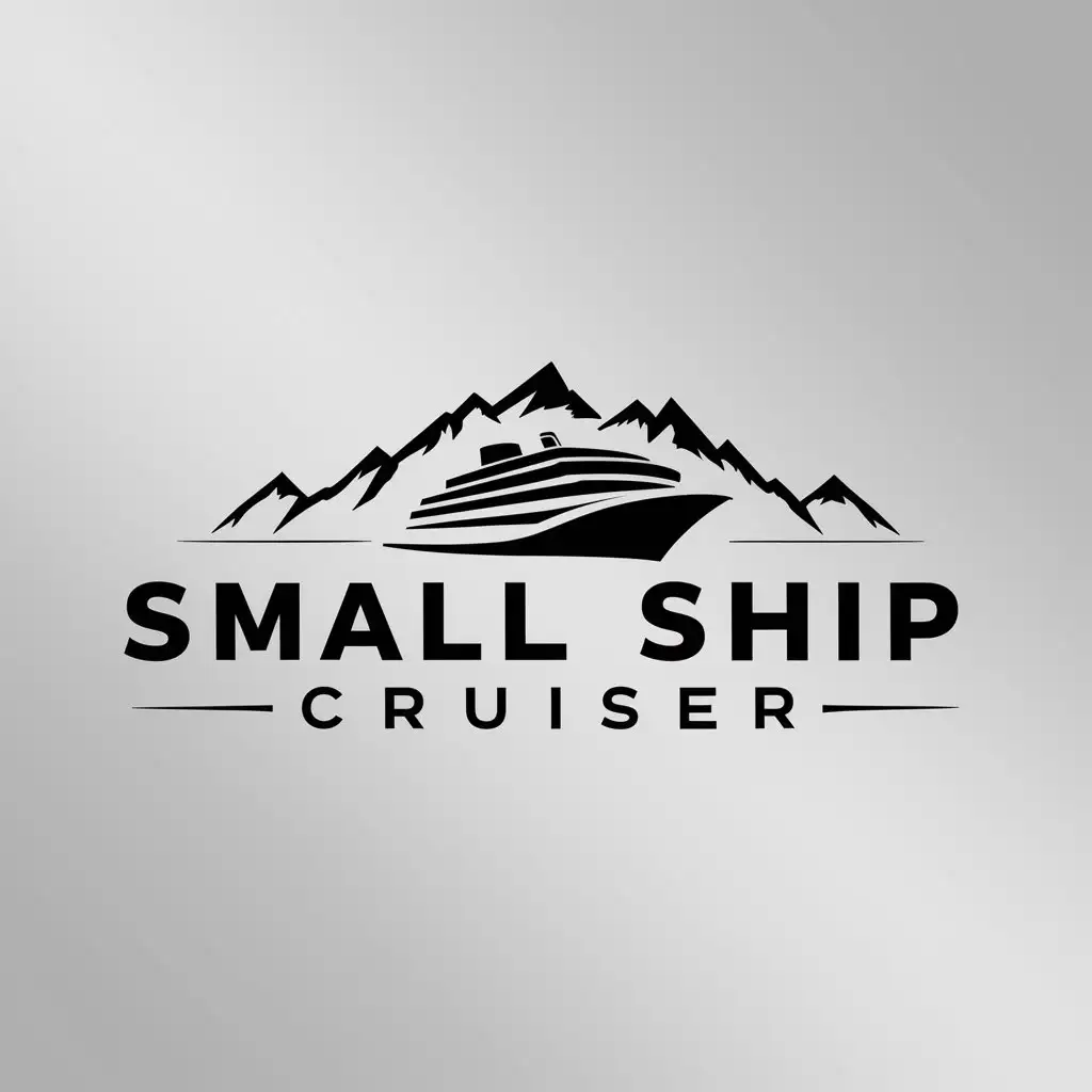a logo design,with the text "Small Ship Cruiser", main symbol:Cruise Ship mountains,Moderate,be used in Travel industry,clear background