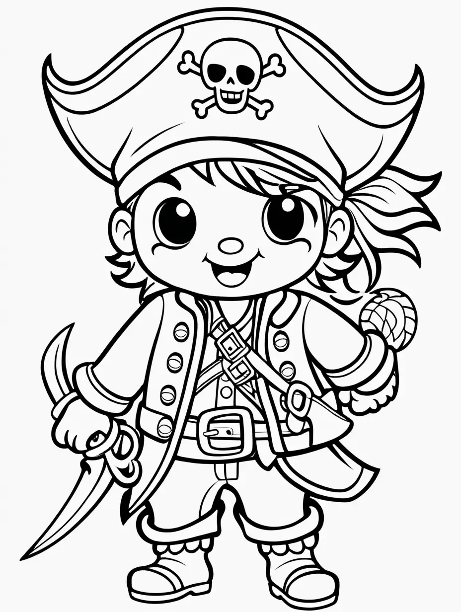 Adorable High Contrast Pirate Illustration for Childrens Coloring Book