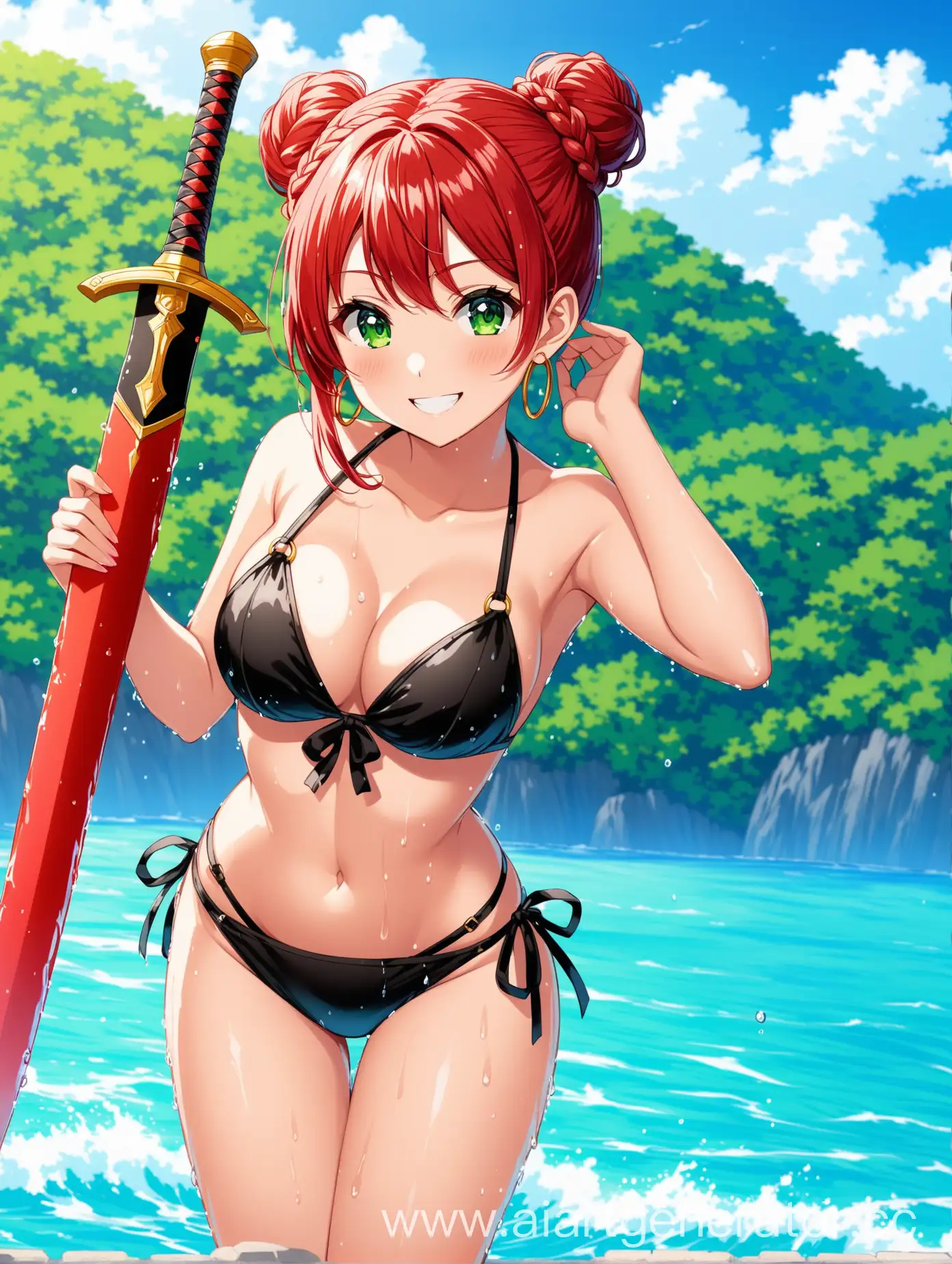 Solo-Girl-in-Sundress-with-Red-Sword-in-Water