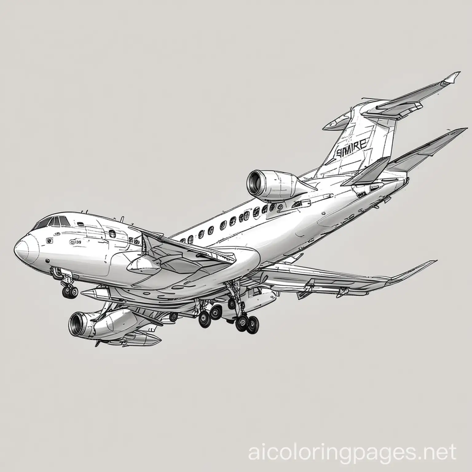 airplain, Coloring Page, black and white, line art, white background, Simplicity, Ample White Space